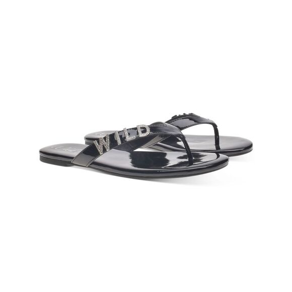 WILD PAIR Shoes - WILD PAIR Womens Black Fantasia Round Toe Slip On Thong Sandals Shoes 5 M